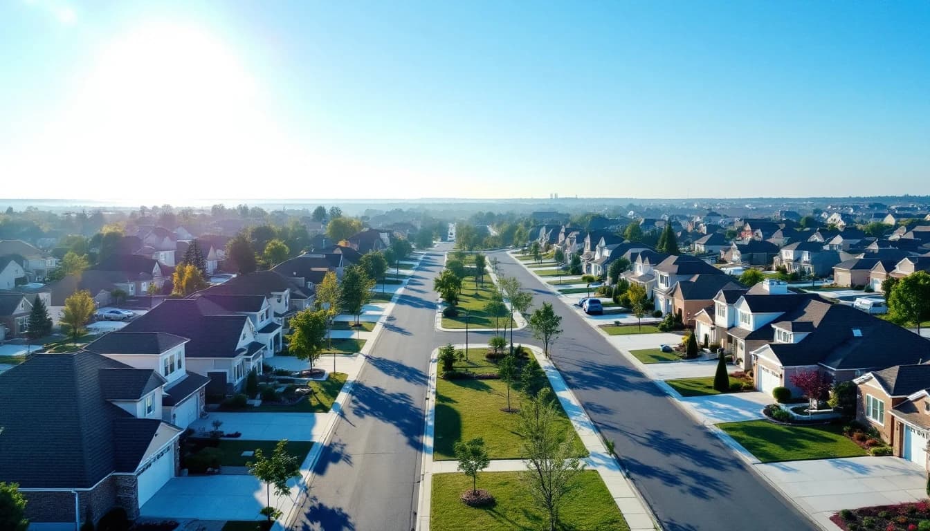 Aerial view of an American single-family neighborhood